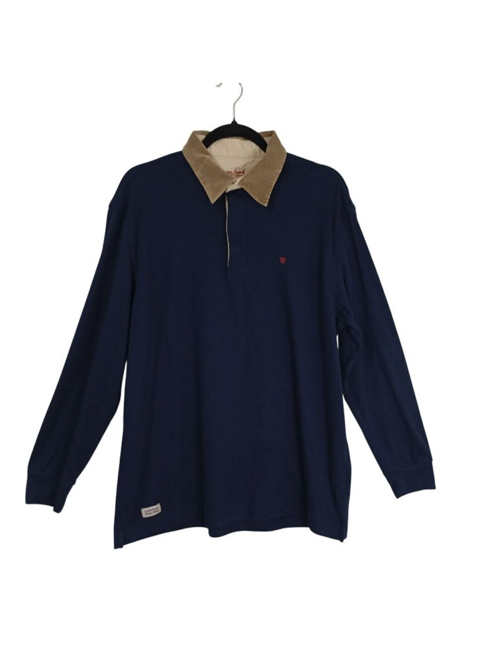 Van Laack Mens Navy Beige Rugby Shirt Collar Cotton Blend Size XL Casual Wear